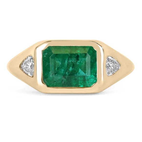 2.05tcw 14K Emerald & Diamond Gypsy Ring - Picture 1 of 7
